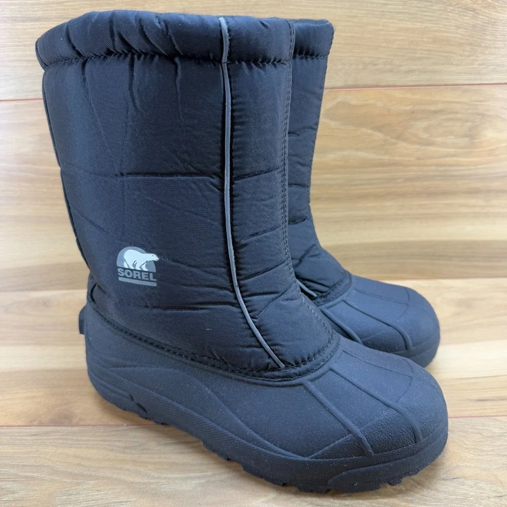 Sorel Snow Commander Youth Kids Boots Size 6 Black Duck Nylon Insulated Snow